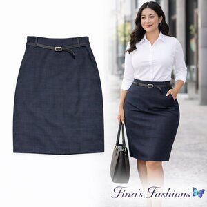 Rafaella Pencil Skirt Size 16 NWT Charcoal Indigo Belted Career Stretch